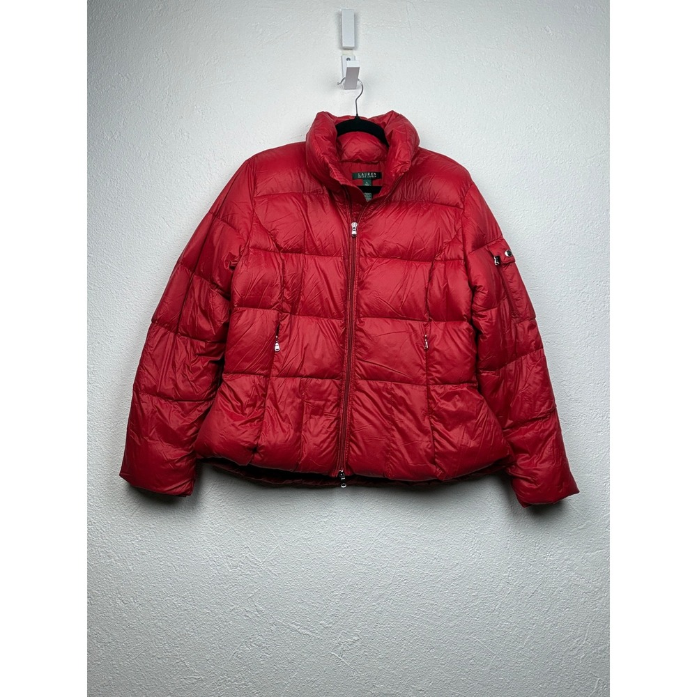 Lauren Ralph Lauren Red Puffer Jacket - XL - 90% Down Fill Quilted Zip Up